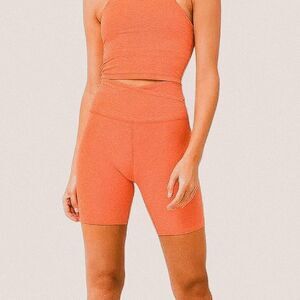 Beyond Yoga Spacedye High-Waist Biker Shorts | Fresh Coral Orange | Soft Stretch